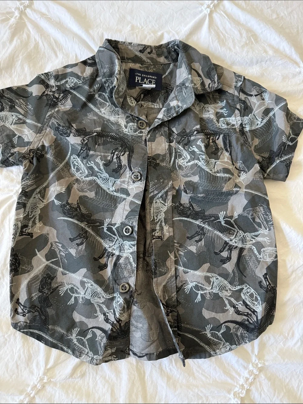 The Children's Place Gray Camouflage Dino Skeleton Button-Down Shirt
